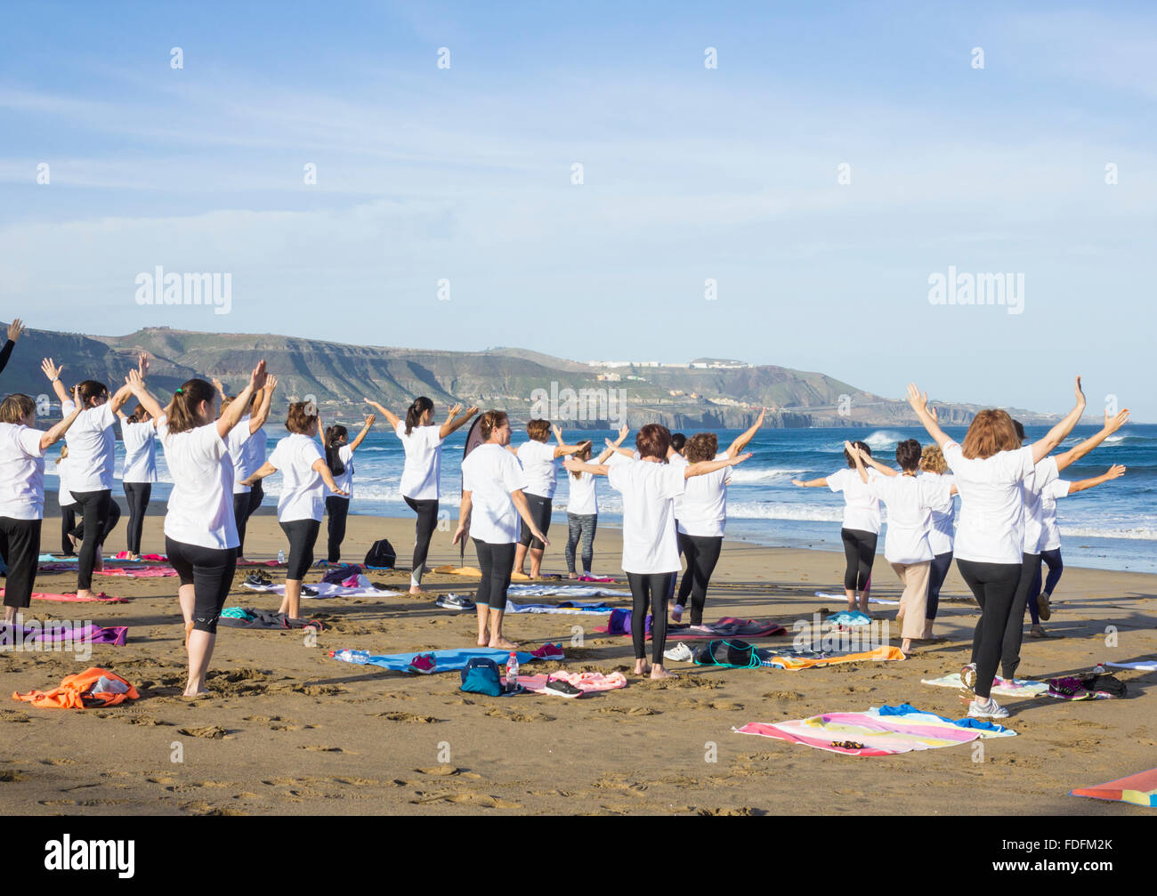 Exercise class on Las Canteras beach in Las Palmas on Gran Canaria, Canary Islands, Spain Stock Photo