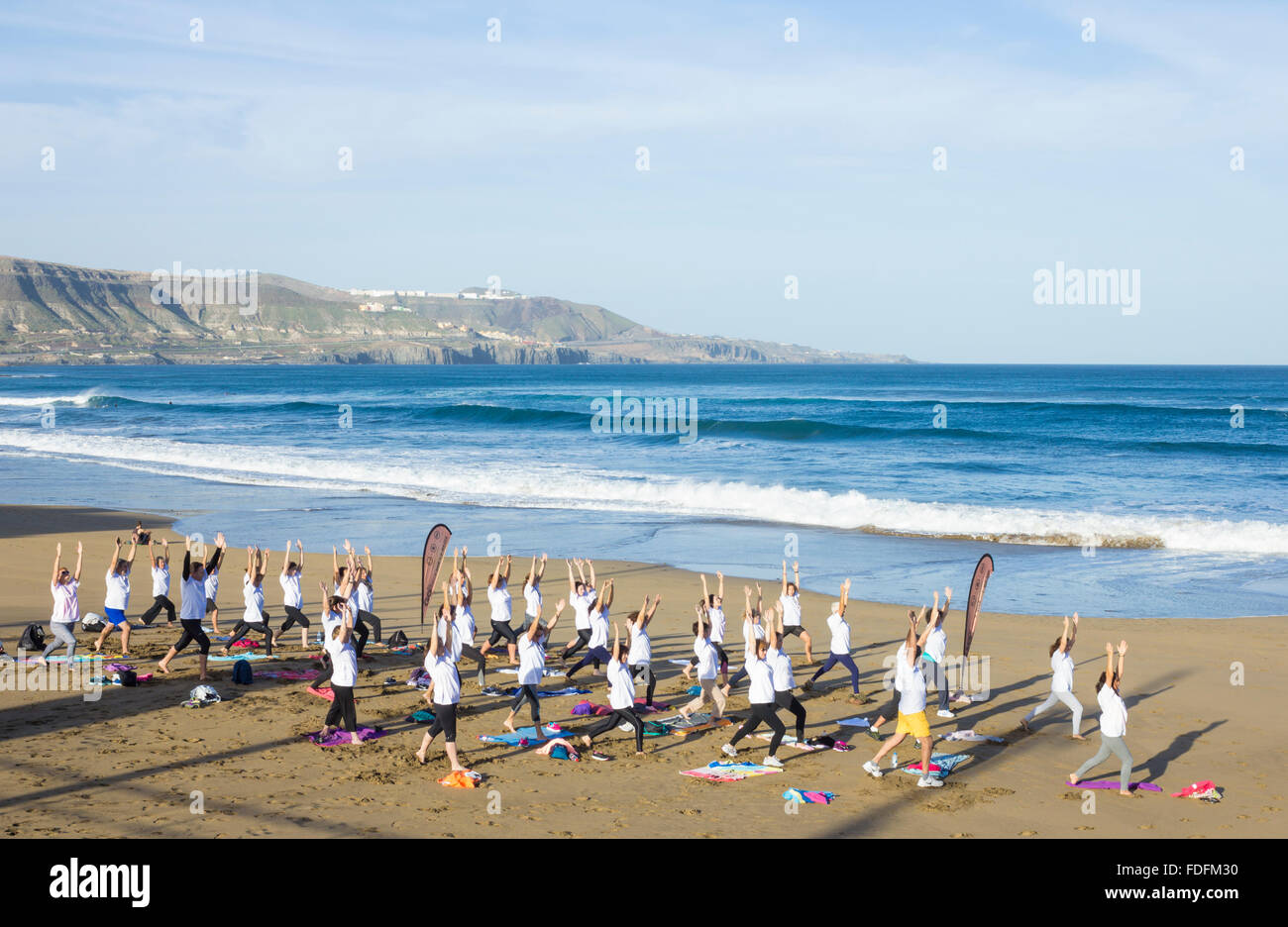 Exercise class on Las Canteras beach in Las Palmas on Gran Canaria, Canary Islands, Spain Stock Photo