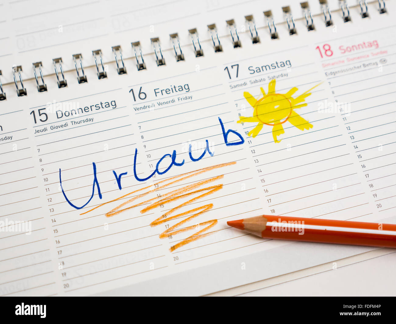 Calendar with date, Urlaub or holidays, vacation planning Stock Photo