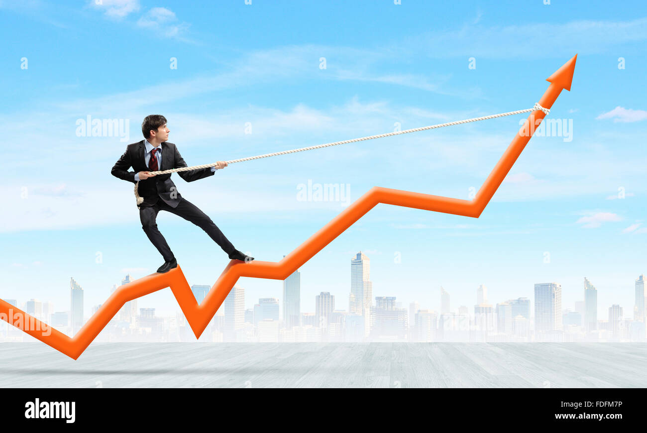 Pull Up Numbers Graph Image of businessman standing on graph and pulling it upwards Stock ...