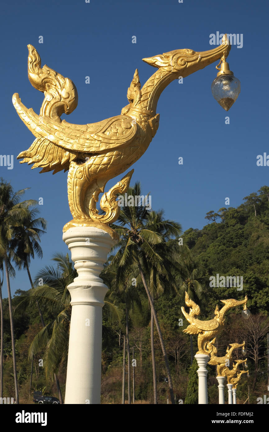 Mythical bird lamp standards, Klong Prao Resort, Koh Chang, south west Thailand, Asia Stock