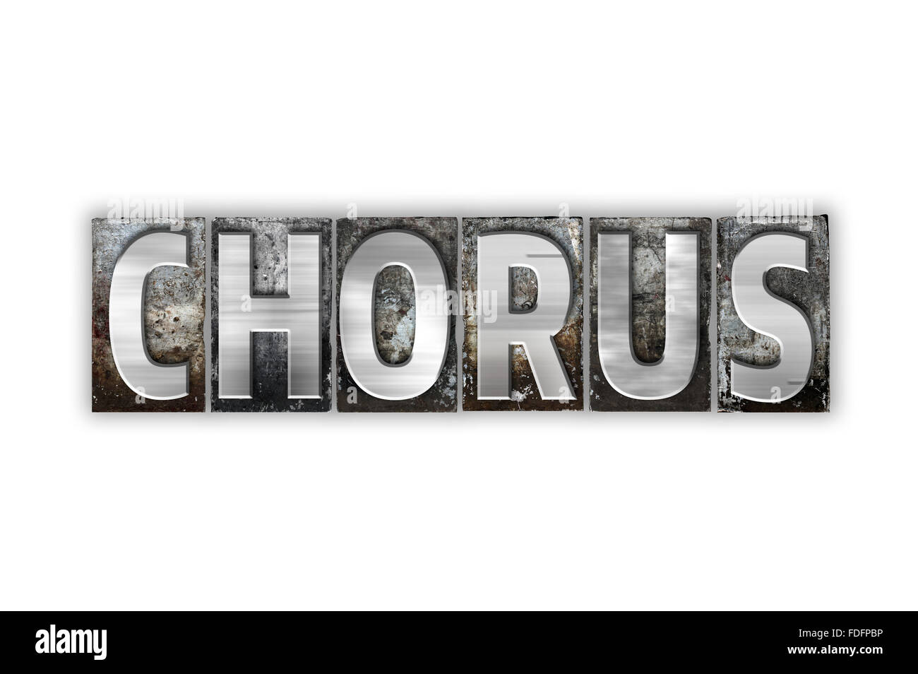 The word "Chorus" written in vintage metal letterpress type isolated on