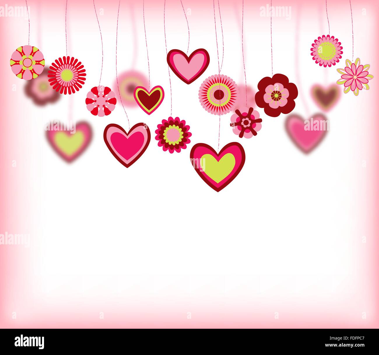 flowers with heart shapes hanging. abstract retro love greeting card. vector Stock Vector