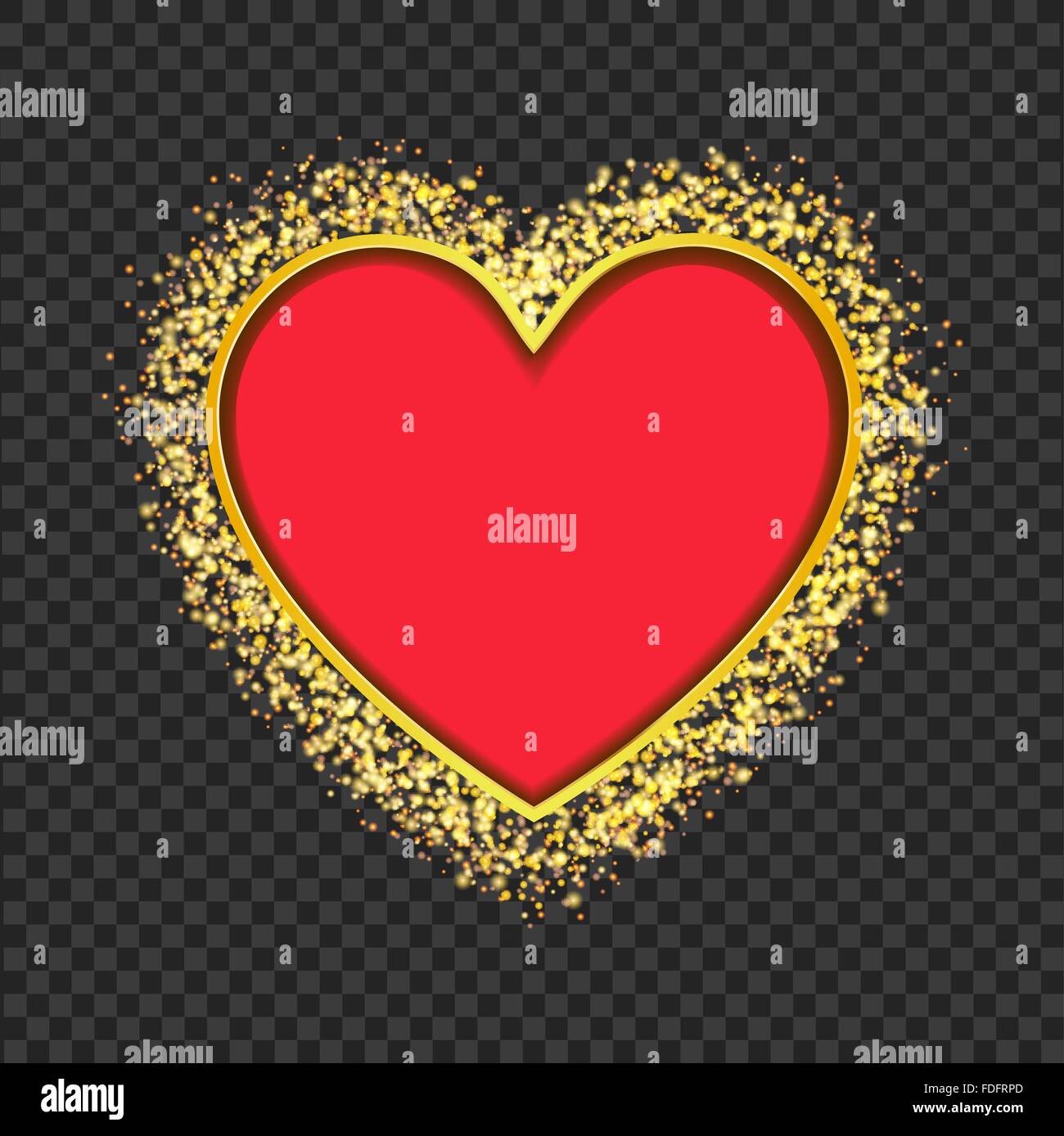 red heart frame with glittering golden transparent particles. vector Stock Vector