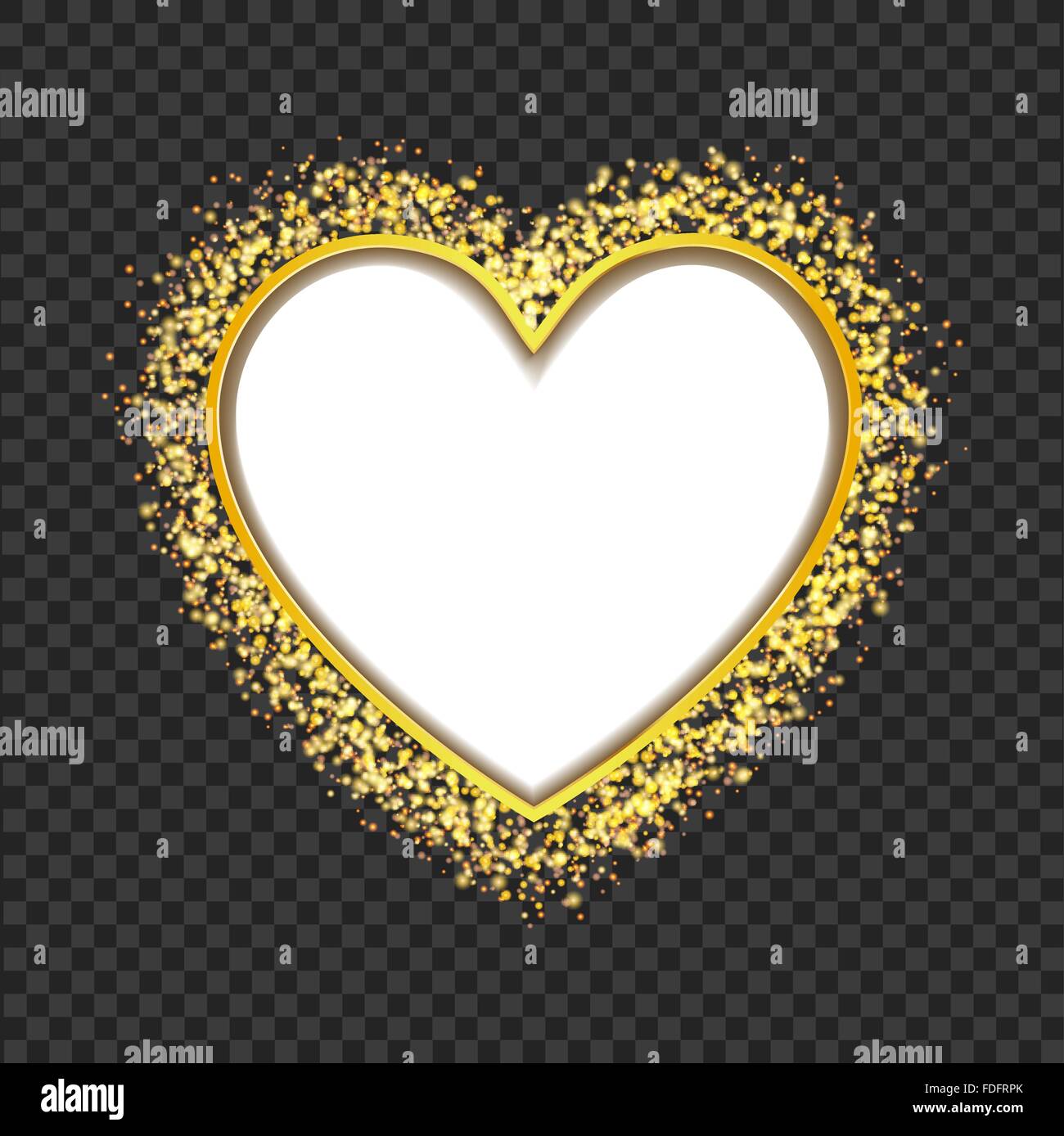 white heart frame with glittering golden transparent particles. vector Stock Vector