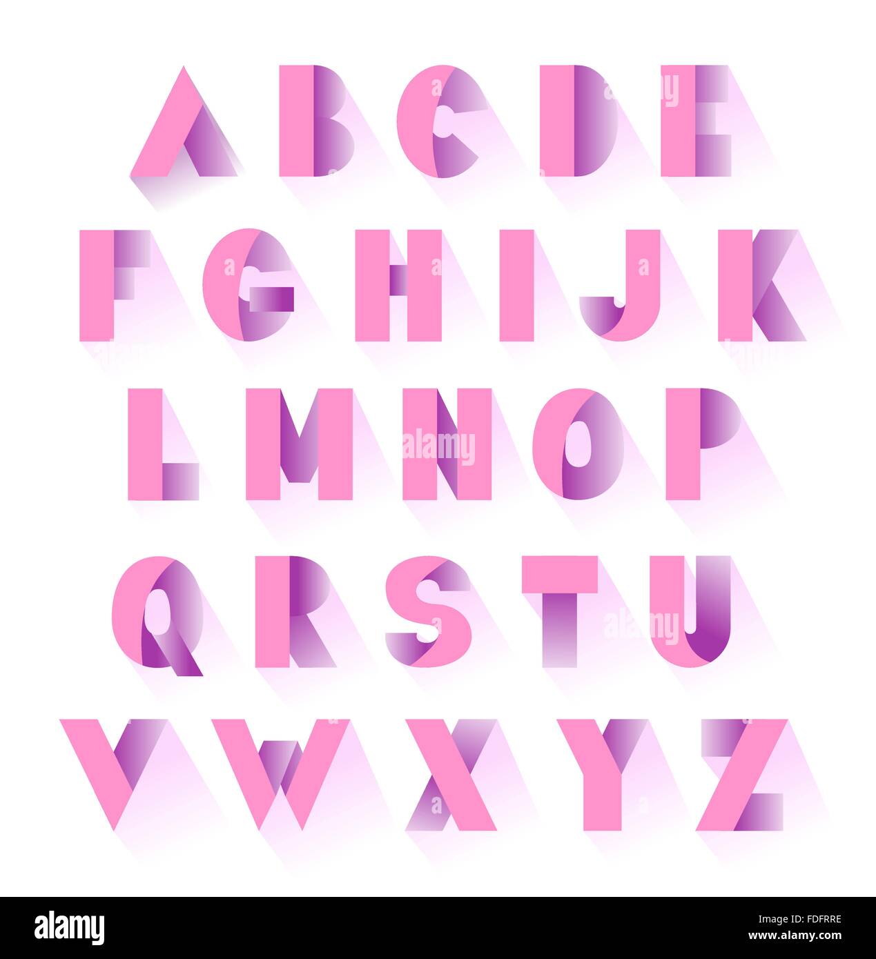 alphabet pink paper set with shadows. uppercase letters. vector Stock Vector