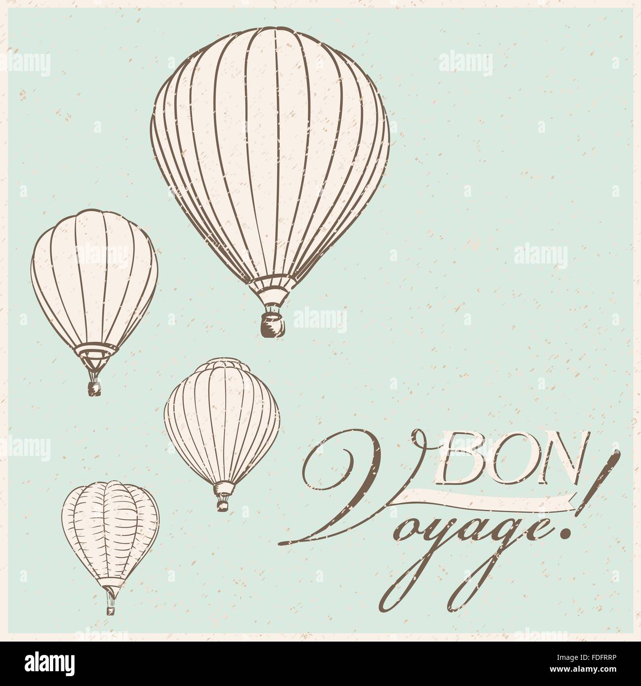 vintage hot air balloons bon voyage background. vector Stock Vector