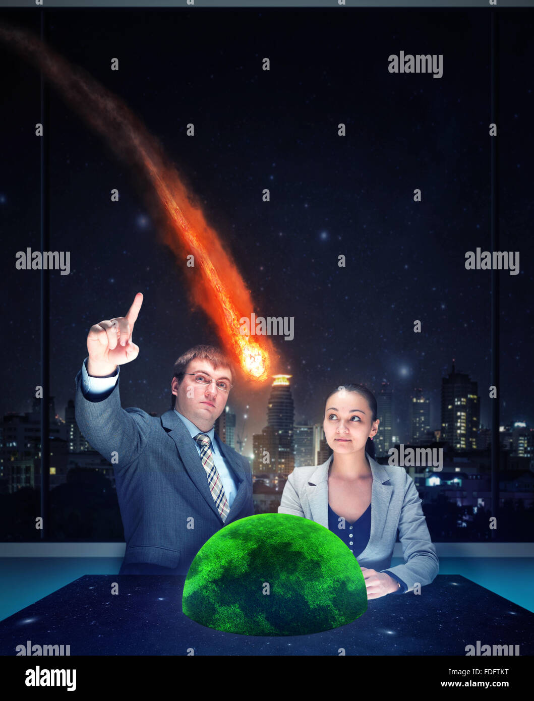 People looking at the meteorite Stock Photo - Alamy