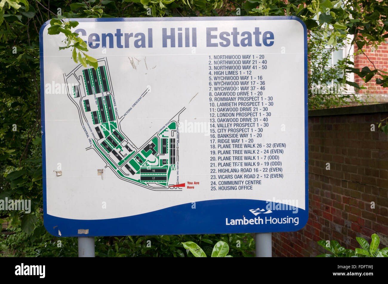 Plan of the Central Hill Estate, Lambeth. Stock Photo