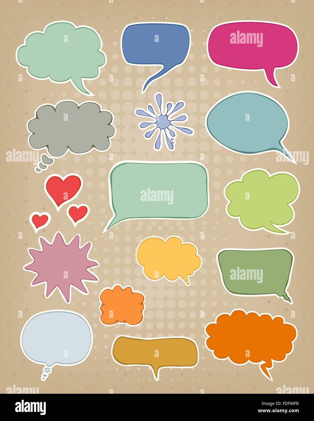 set of multicolored speech bubbles on brown carton background Stock Vector