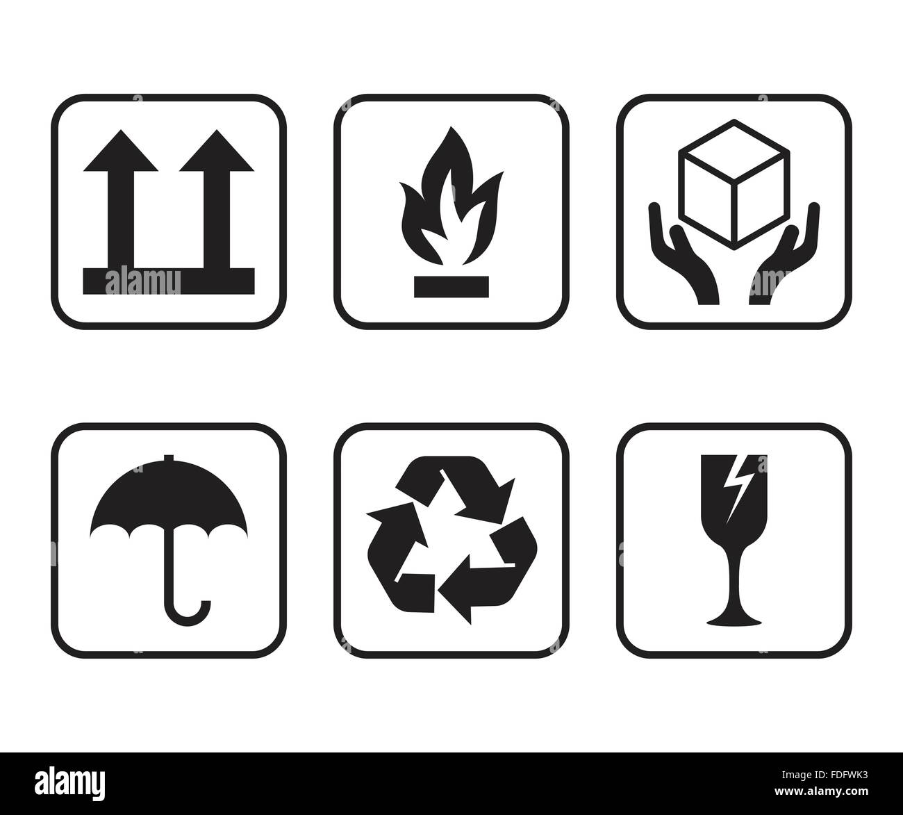 Vector set of symbols for packaging of cardboard boxes. Stock Vector
