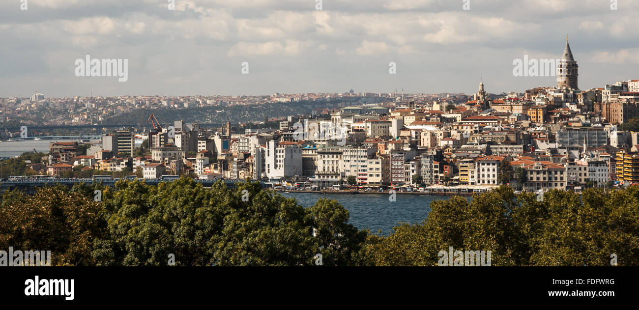 Istanbul, Turkey Landscape across the Bosphorus and Galata Tower Stock Photo
