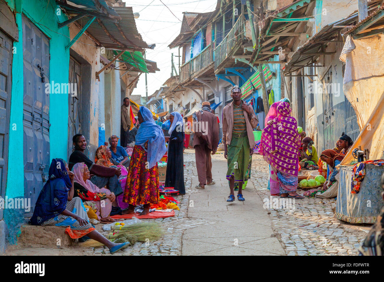 A bustling street in Harar, Ethiopia. Stock Photo