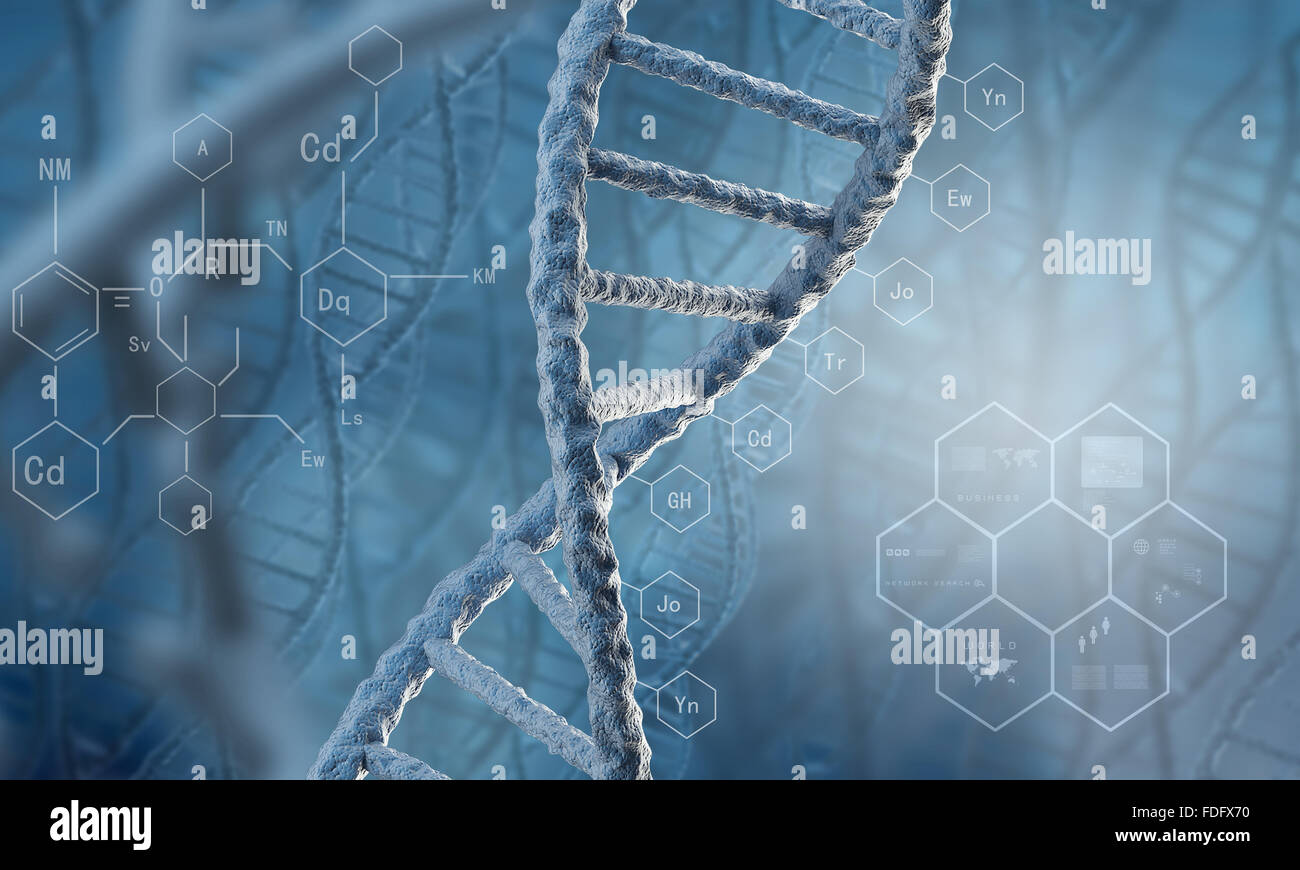 Biochemistry background concept with high tech dna molecule Stock Photo ...