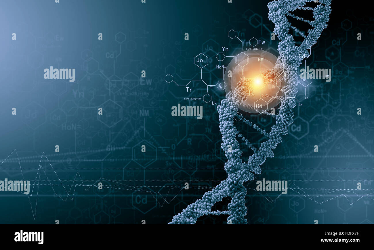 Biochemistry background concept with high tech dna molecule Stock Photo ...