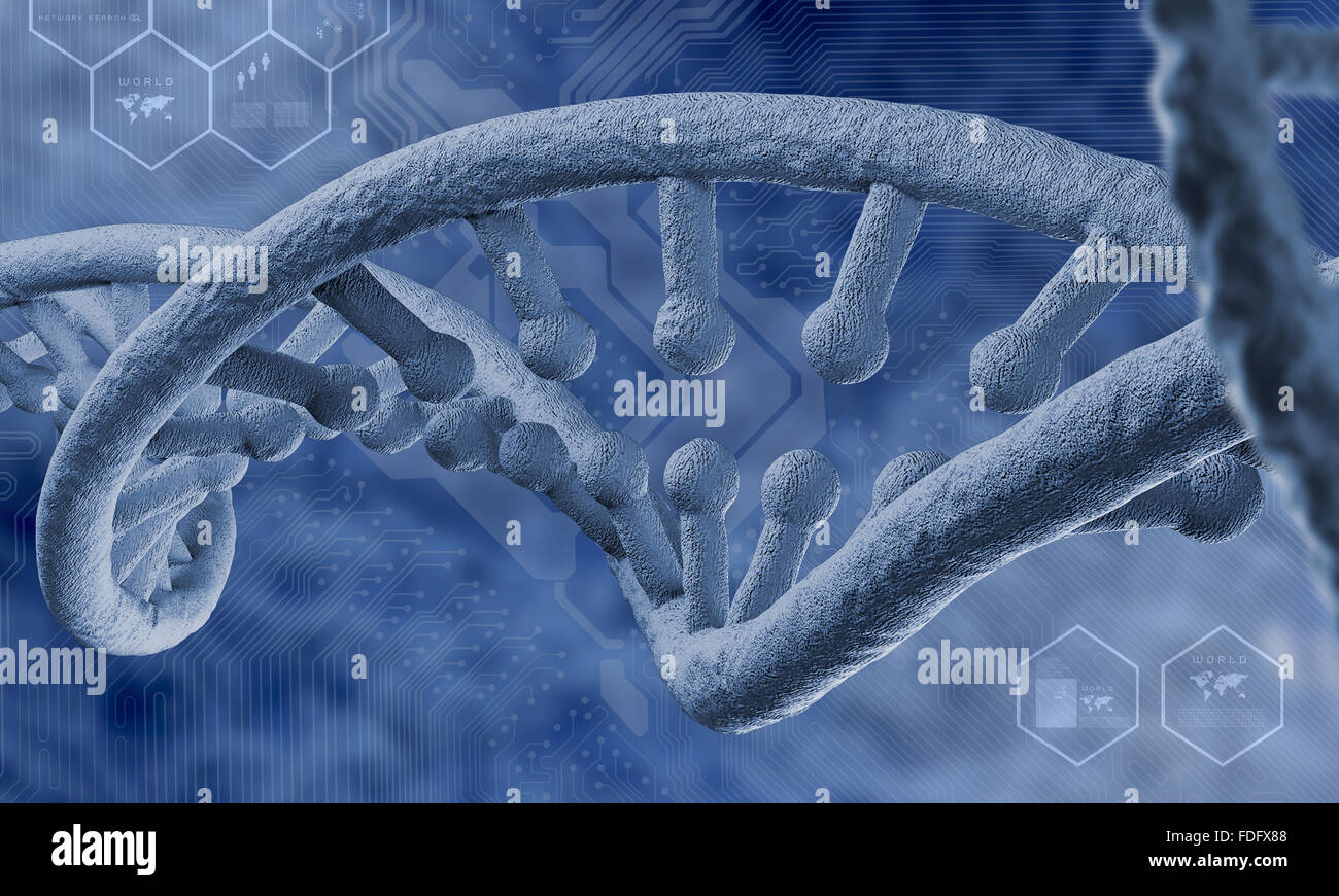 Biochemistry background concept with high tech dna molecule Stock Photo ...