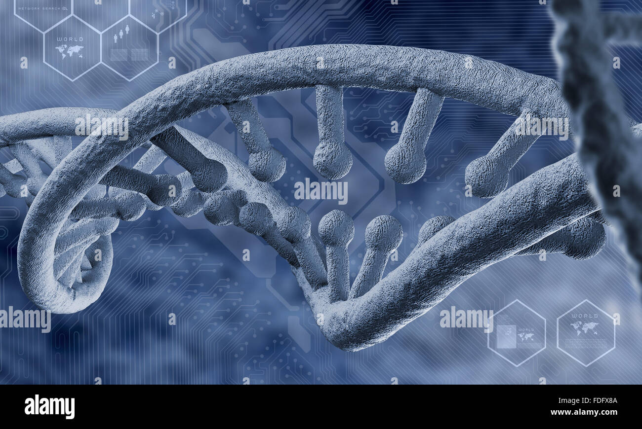 Biochemistry background concept with high tech dna molecule Stock Photo ...