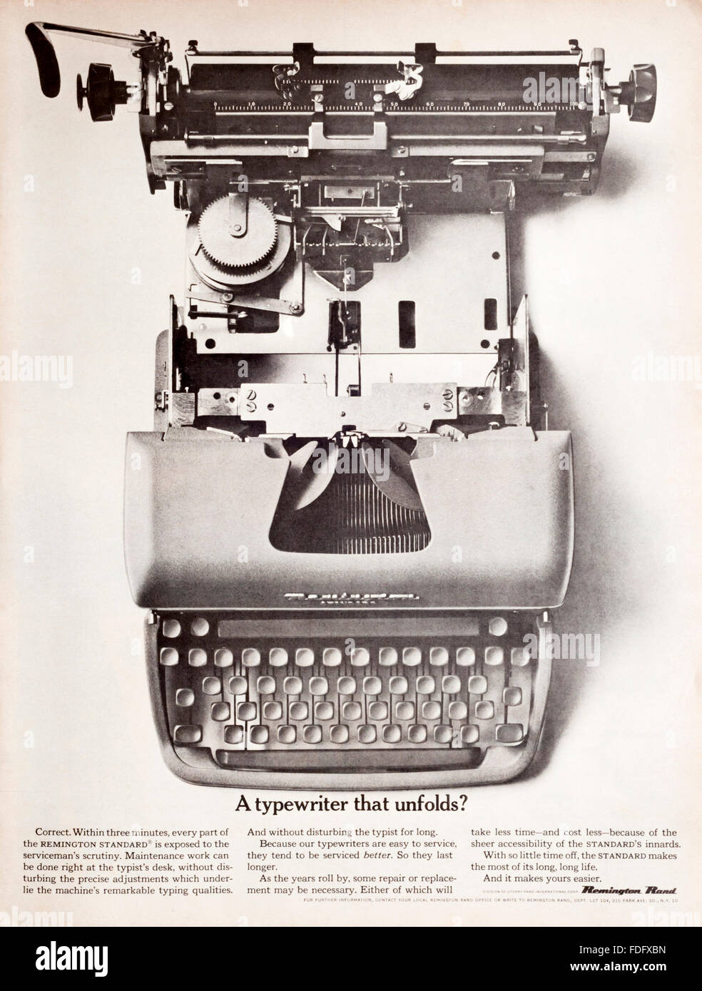 1960s magazine advertisement advertising Remington Rand typewriters. Stock Photo