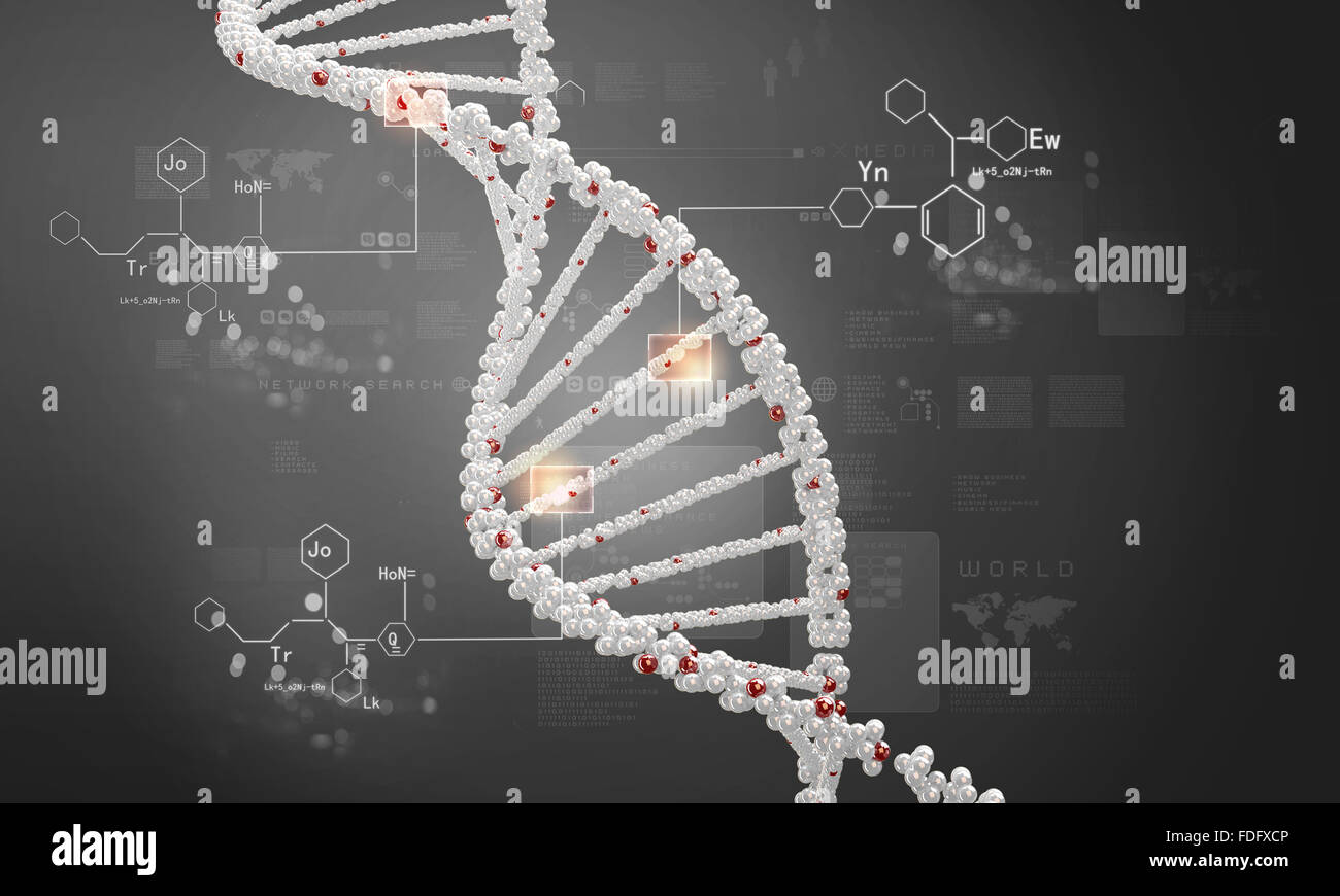 Biochemistry background concept with high tech dna molecule Stock Photo ...