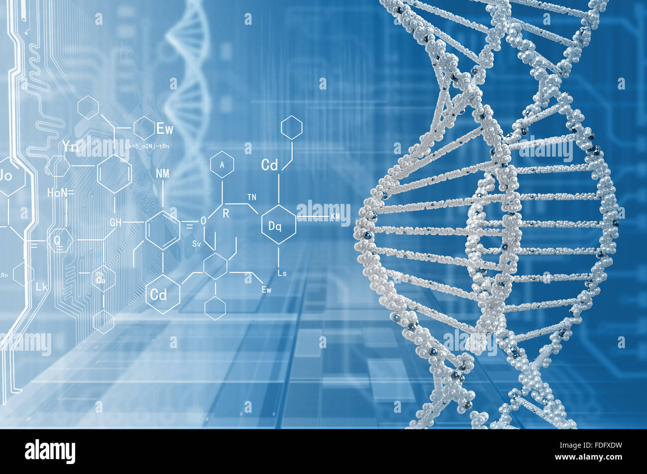 Biochemistry background concept with high tech dna molecule Stock Photo ...