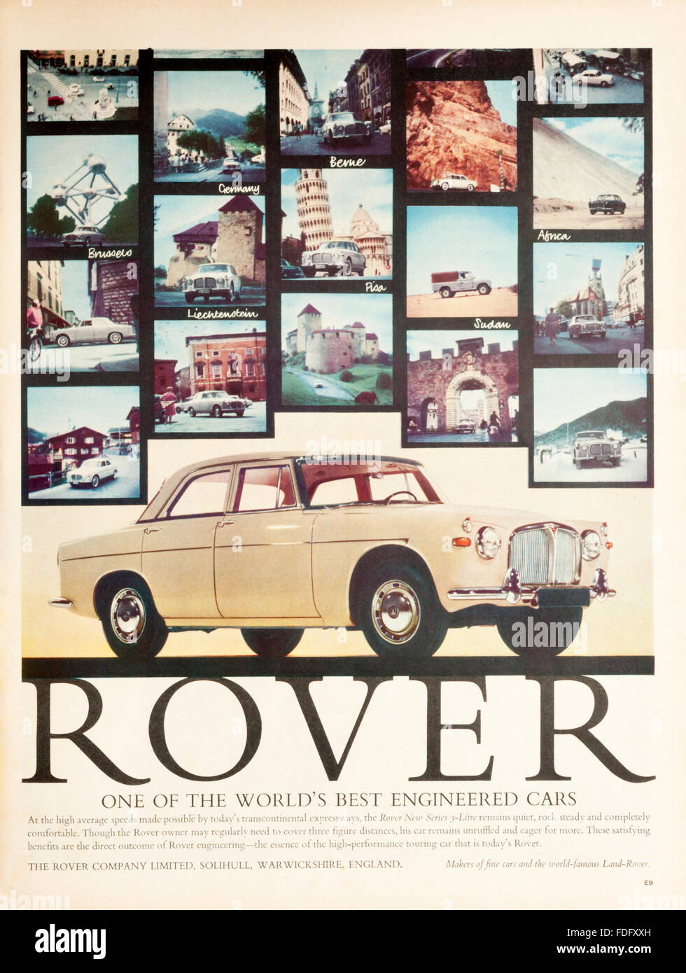 1960s magazine advertisement advertising Rover cars. Stock Photo