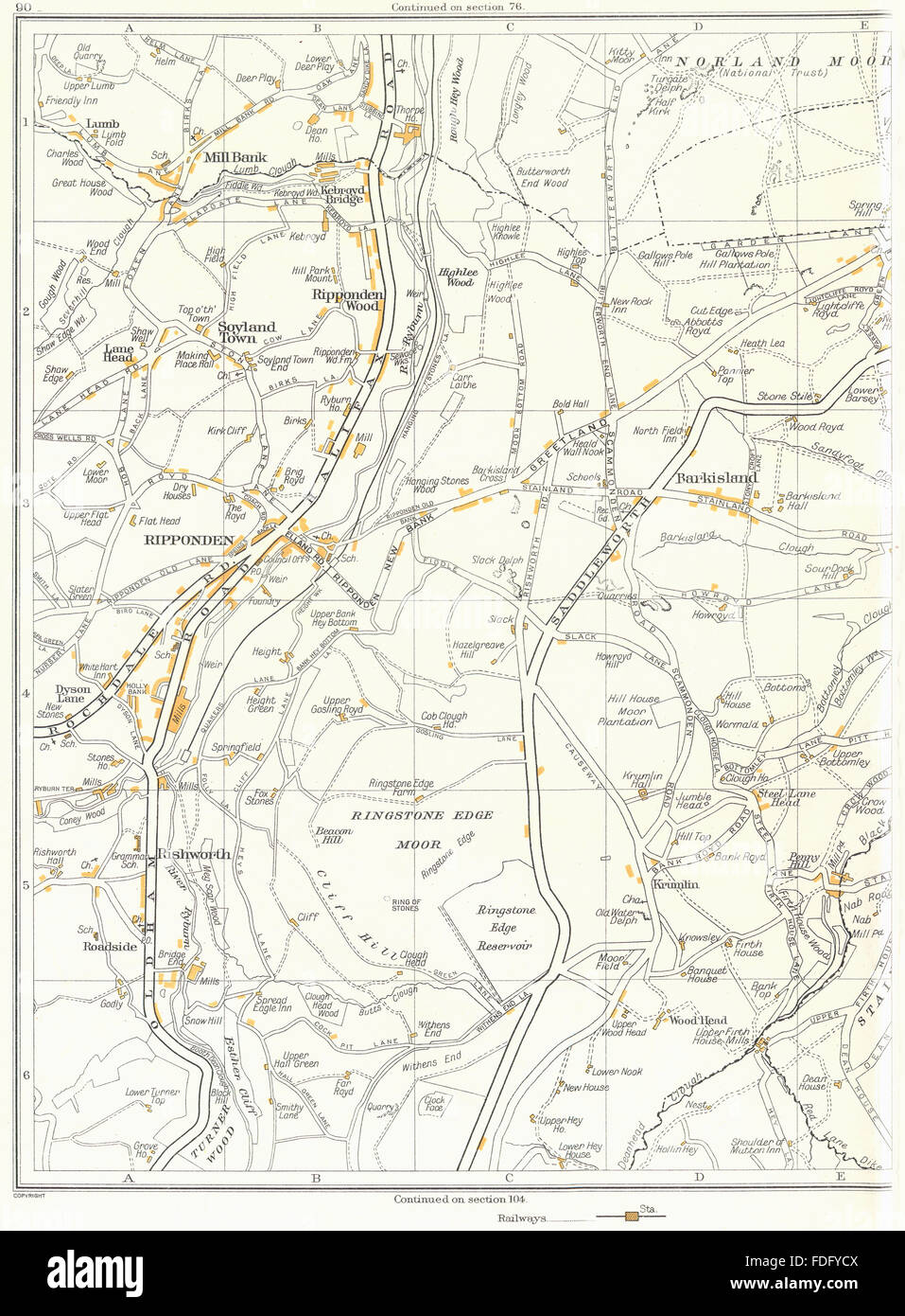 YORKSHIRE:Rishworth,Ripponden,Highlee Wood,Lumb,Barkisland,Soyland, 1935 map Stock Photo