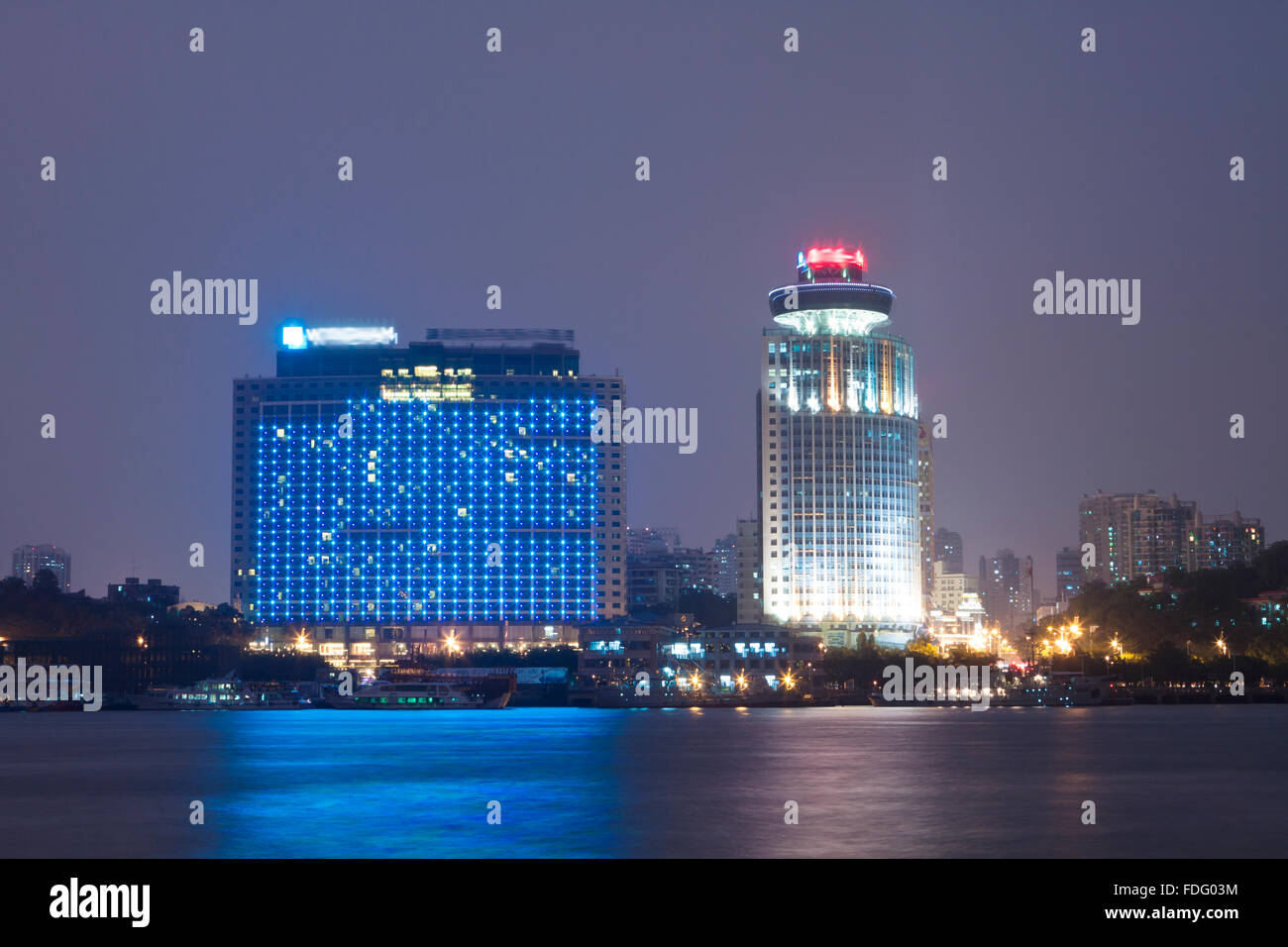 Xiamen downtown district night view in China Stock Photo