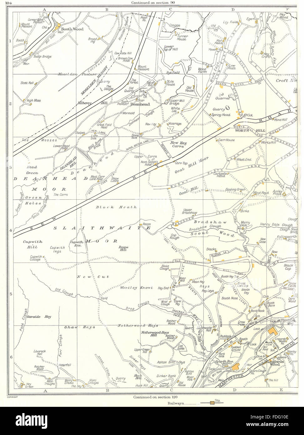 YORKS:Slaithwaite Moor,Cupwith Hill,Worts Hill,Garside Hey,Shaw Heys, 1935 map Stock Photo