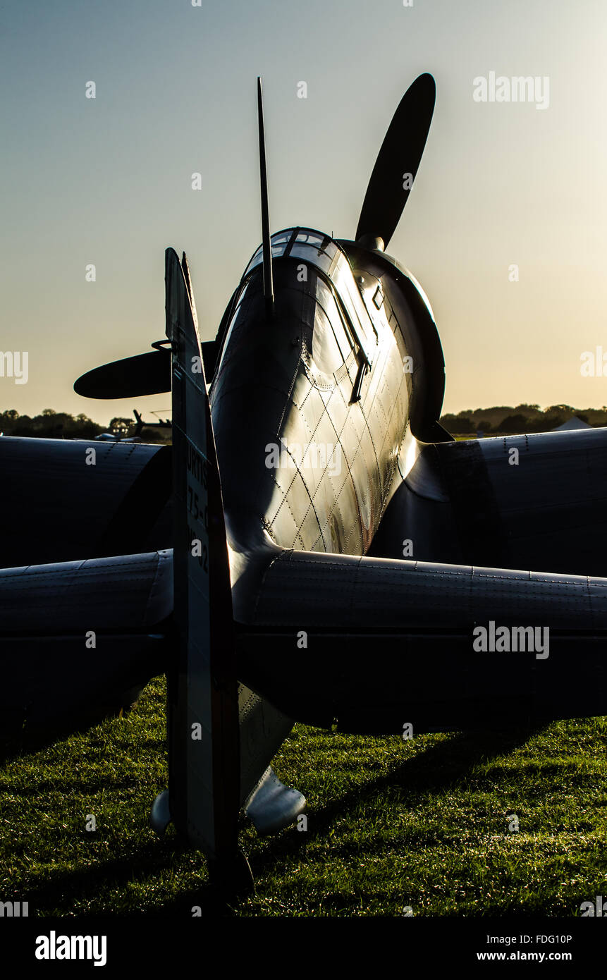 Curtiss Hawk 75 (P-36) at the Goodwood Revival 2015 in the early evening Stock Photo