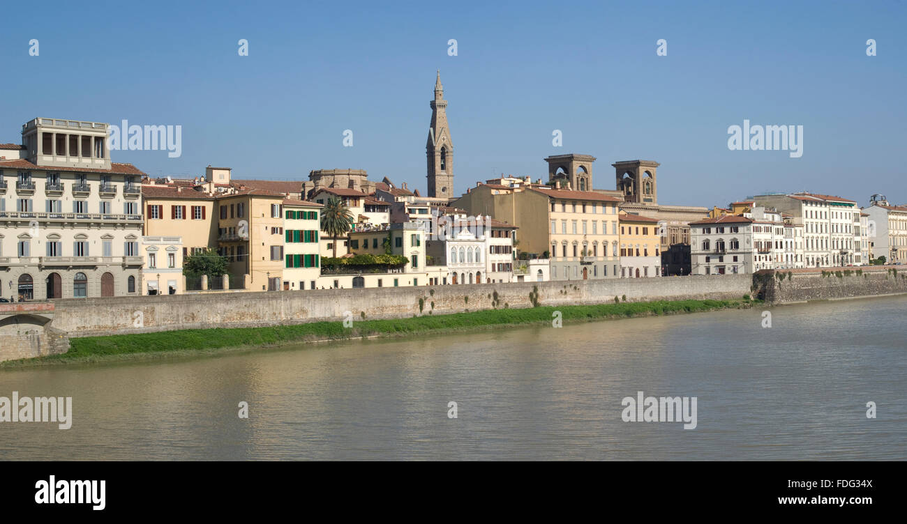 Florence old town buildings on the riverbank Arno Stock Photo