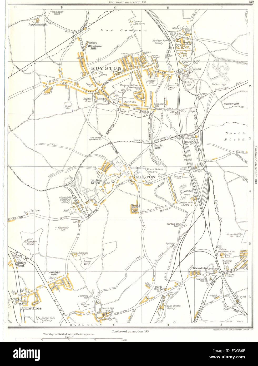 Map Of Royston Barnsley Royston:barnsley,Carlton,St Helen's,Smithies,Klondyke,Athersley, 1935 Old  Map Stock Photo - Alamy