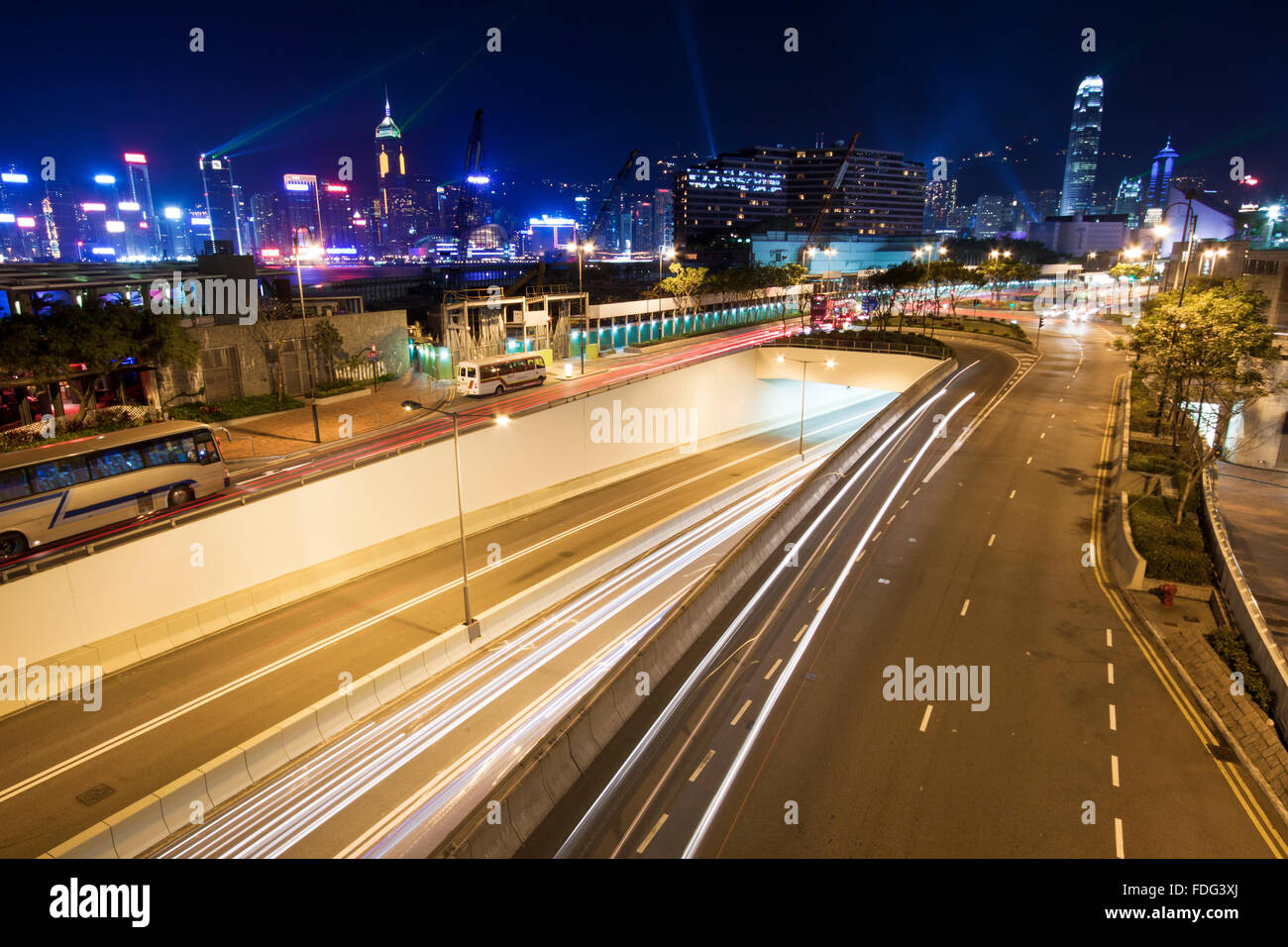 Traffic in downtown of Hong Kong at night Stock Photo - Alamy