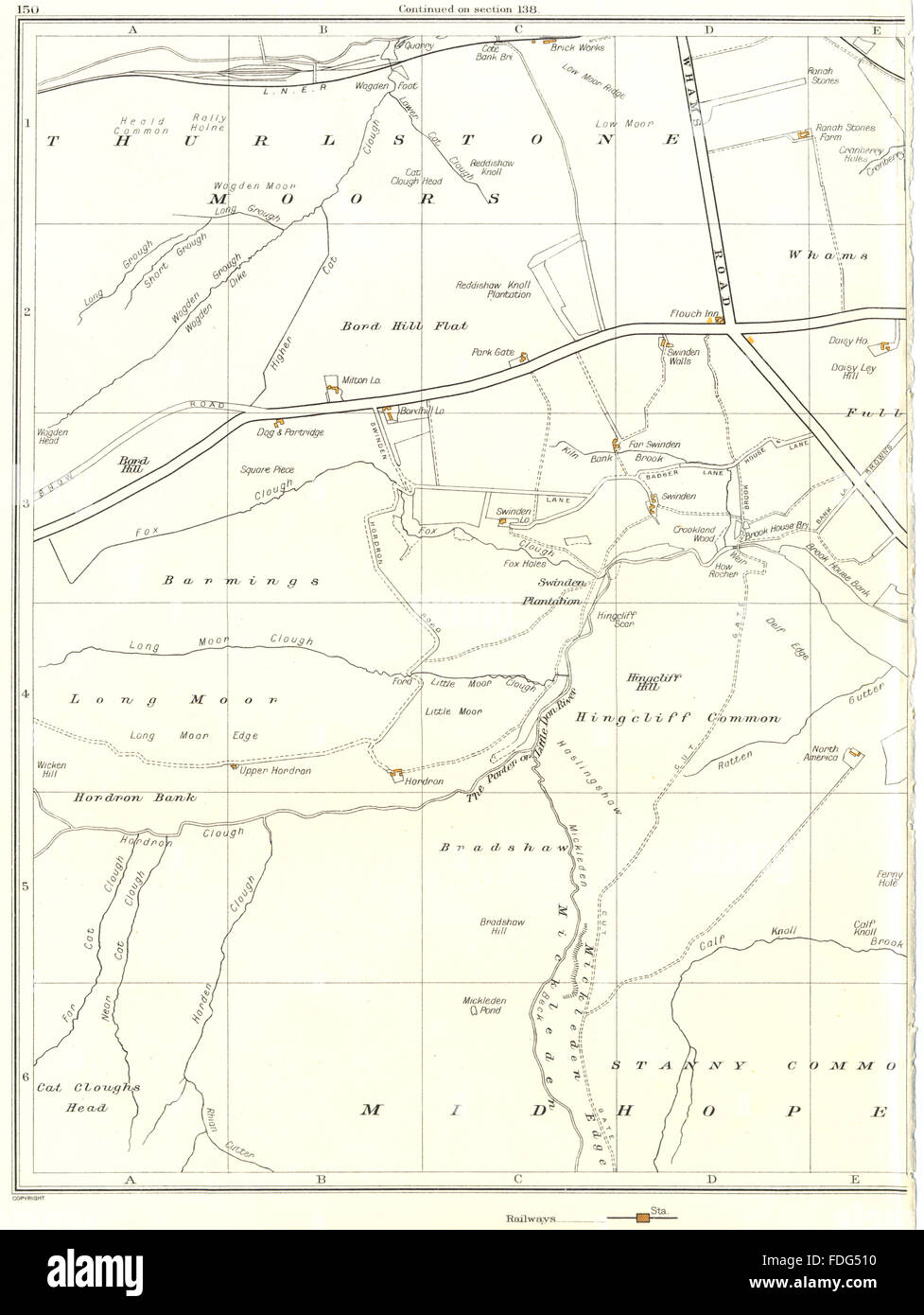 YORKS.Ingbirchworth,Thurlstone,Upper Denby,Penistone,Millhouse Green 1935 map