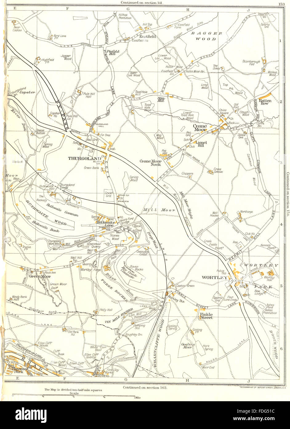 THURGOLAND:Wortley,Stocksbridge,Crane Moor,Bagger Wood,Finkle Street, 1935 map Stock Photo