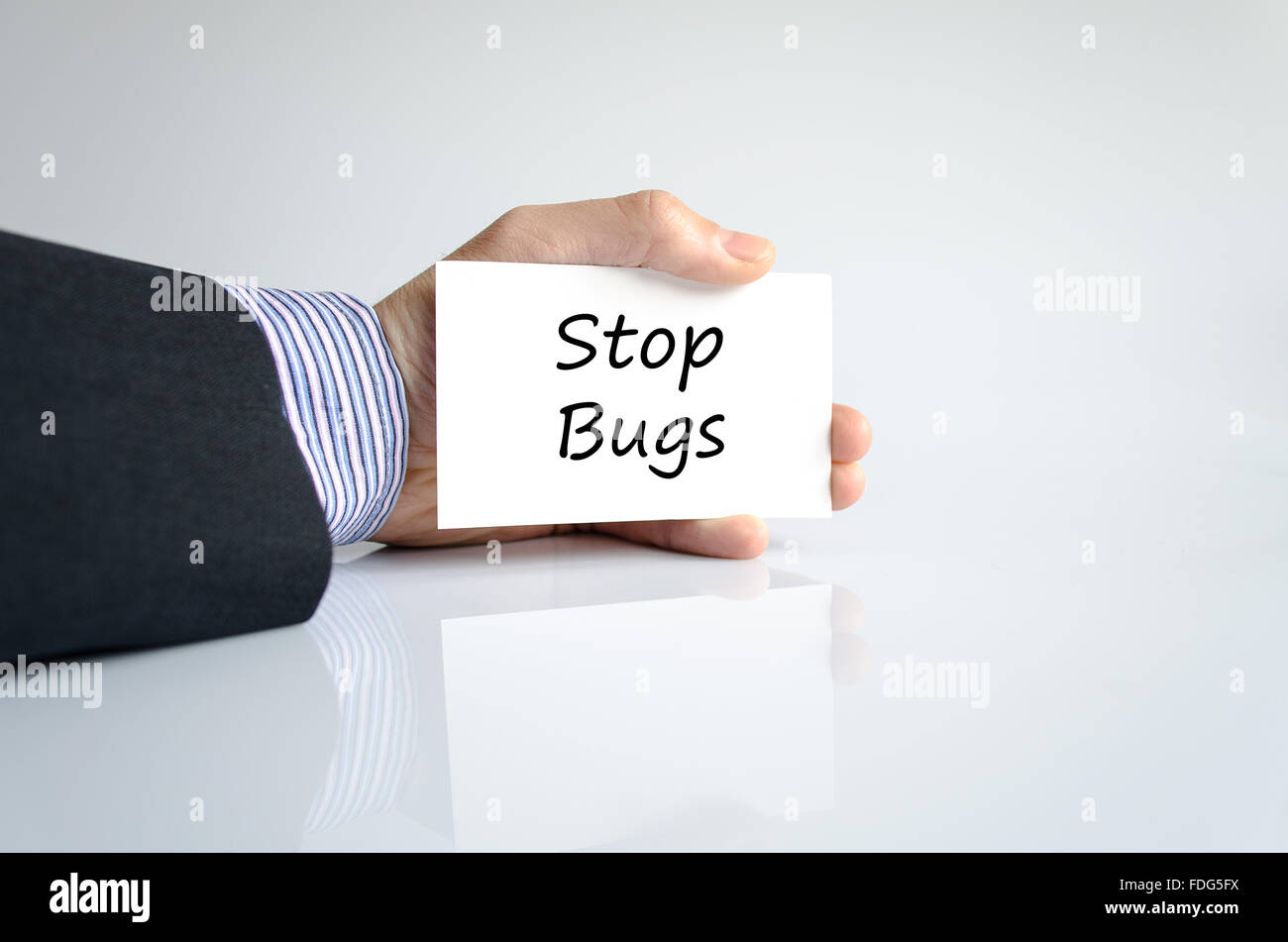 Stop bugs text concept isolated over white background Stock Photo