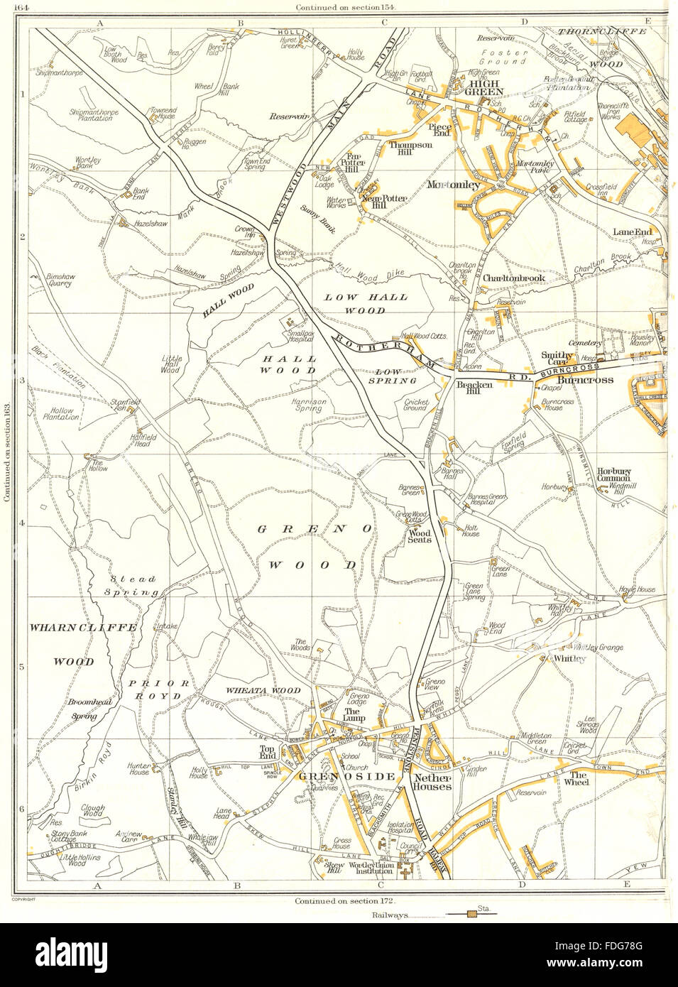 CHAPELTOWN Shiregreen Ecclesfield Thorpe Hesley Grange Park Hood Hill 1935 map 