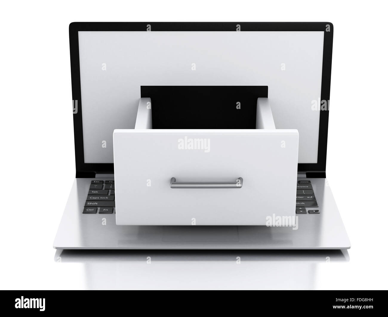 image of 3d renderer illustration. Laptop with File cabinet. Data ...