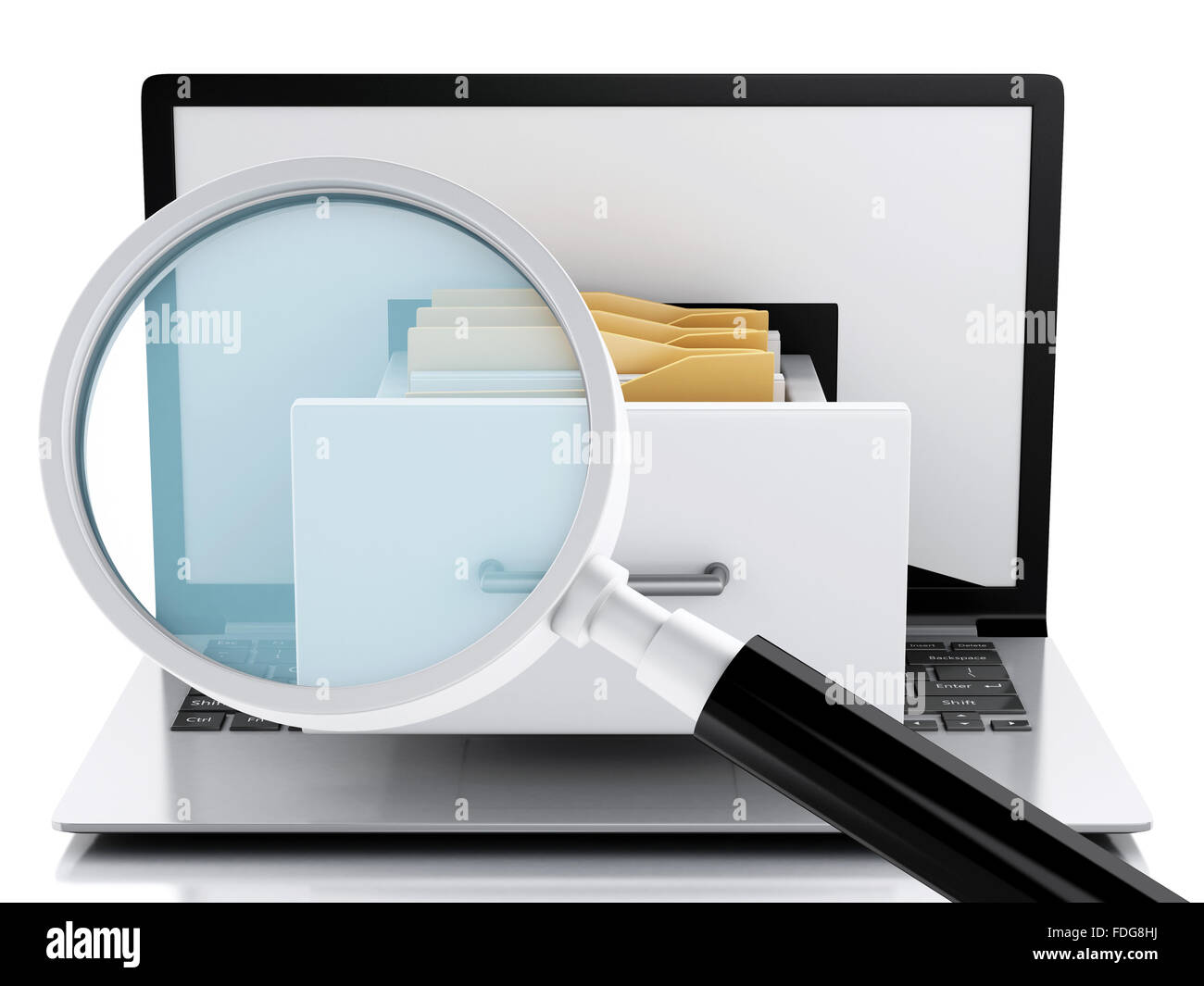 image of 3d renderer illustration. Laptop and files. Data storage ...