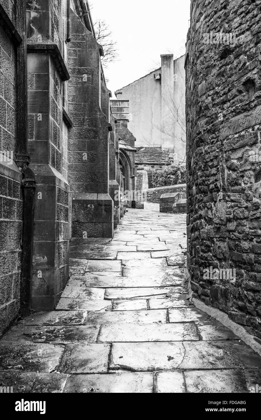 Side street in the village of Haworth, West Yorkshire, England, UK Stock Photo