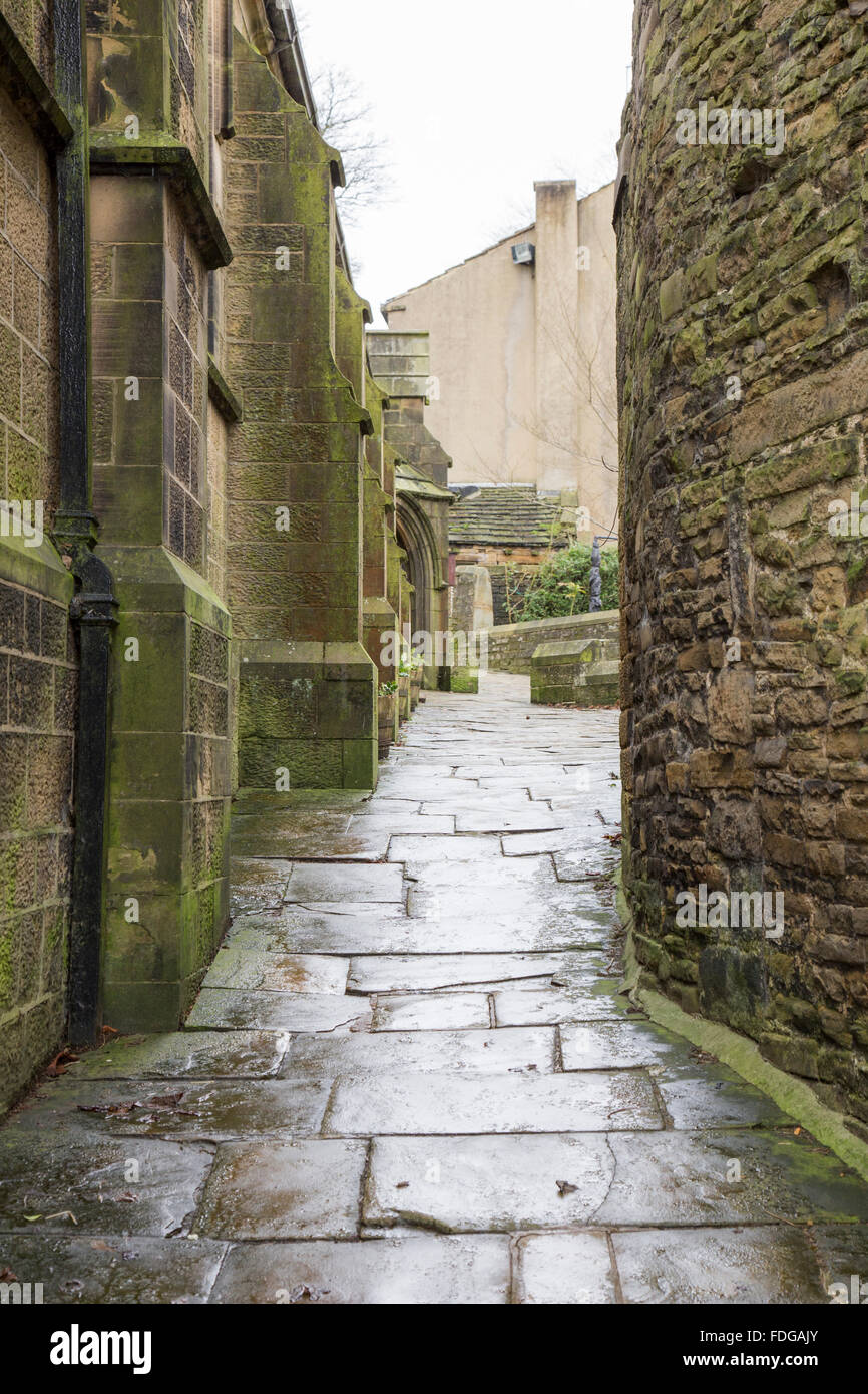 Side street in the village of Haworth, West Yorkshire, England, UK Stock Photo
