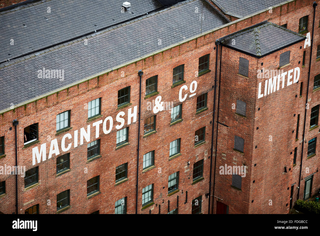 Manchester skyline   Macintosh & Co apartment buildings city living rain damp weather tracks high view point looking down skylin Stock Photo