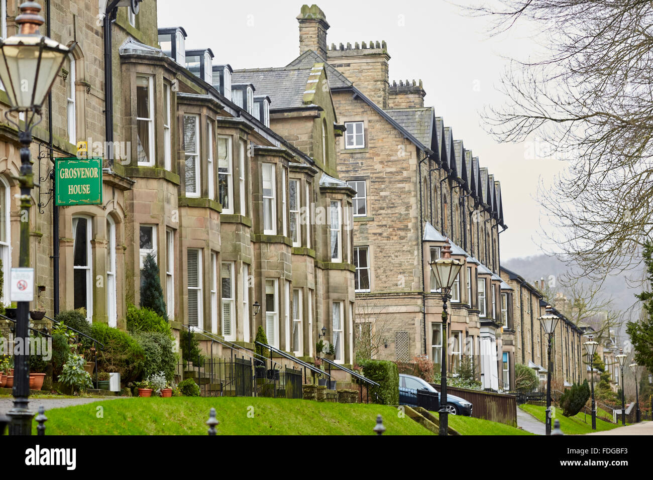 Buxton spa town snadstone terraced houses along Broad Walk Victorian