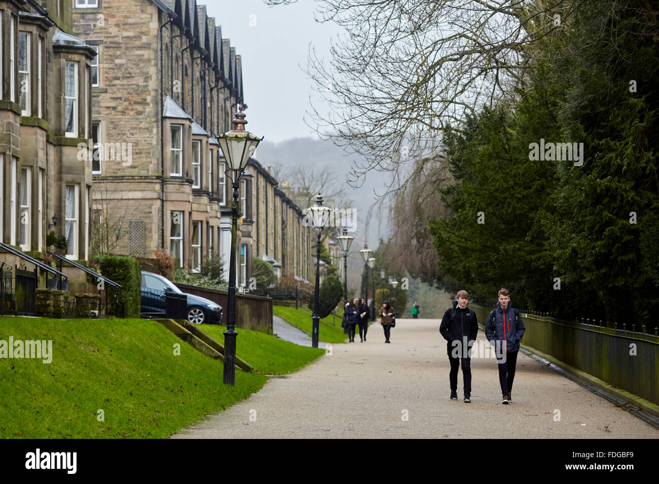 Buxton spa town snadstone terraced houses along Broad Walk Victorian