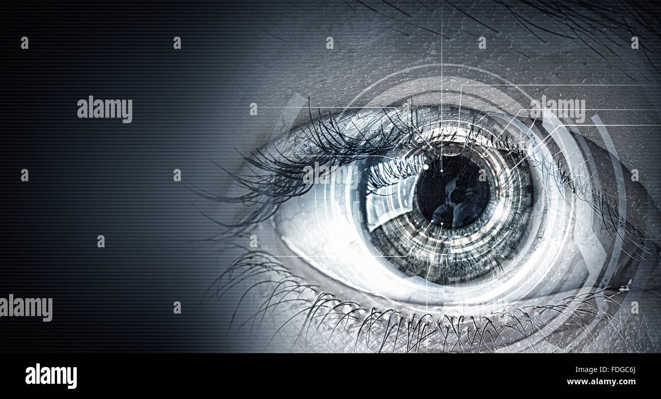 Close up of human eye on digital technology background Stock Photo - Alamy