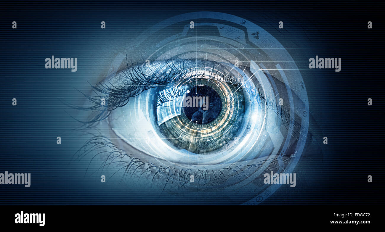 Close up of human eye on digital technology background Stock Photo - Alamy