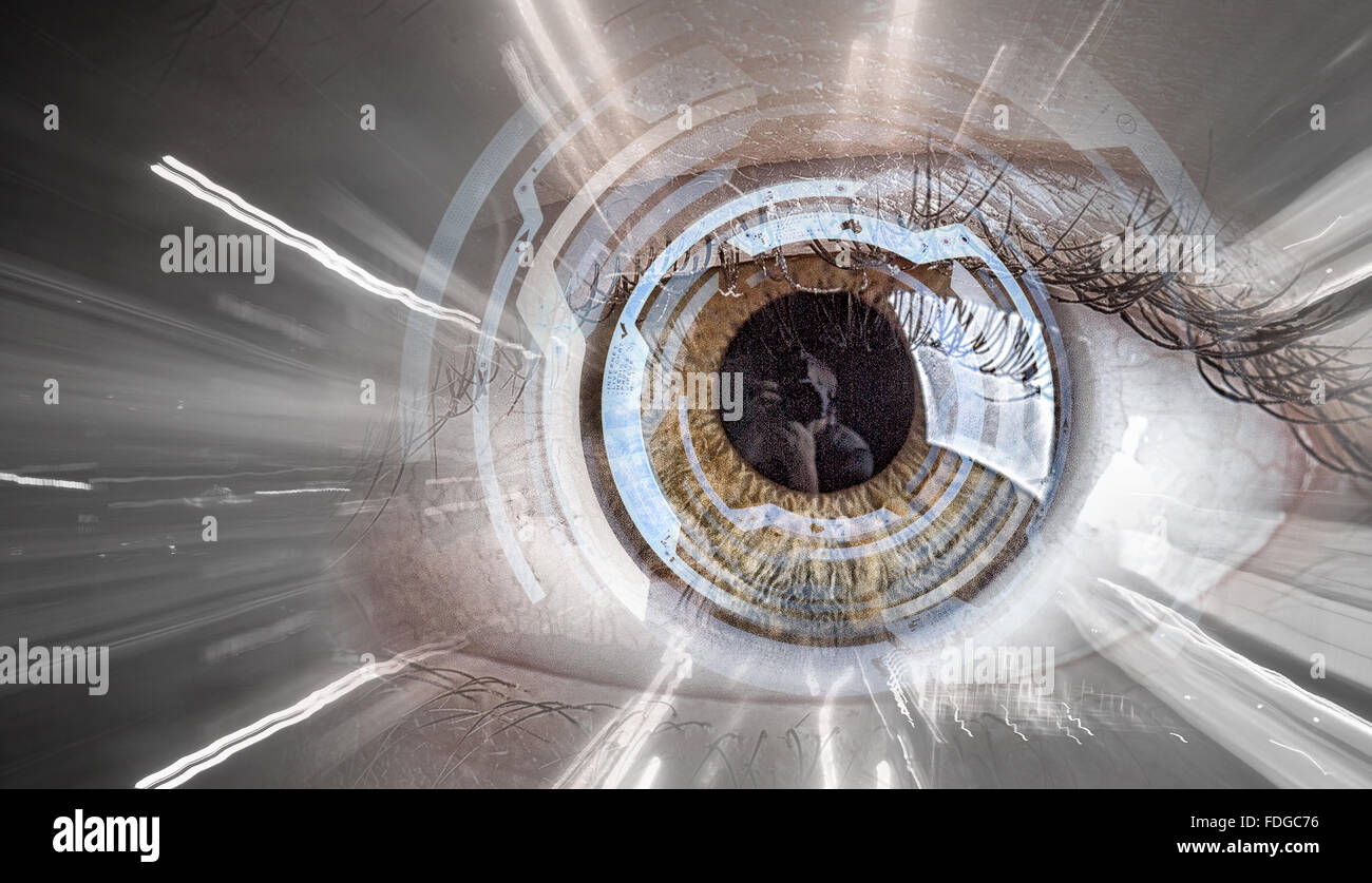 Close up of human eye on digital technology background Stock Photo - Alamy