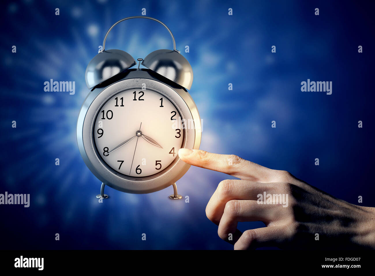 Close up image of human palms with alarm clock Stock Photo - Alamy