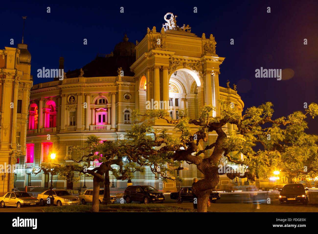 Odessa Opera and Ballet Theater at night. Ukraine Stock Photo