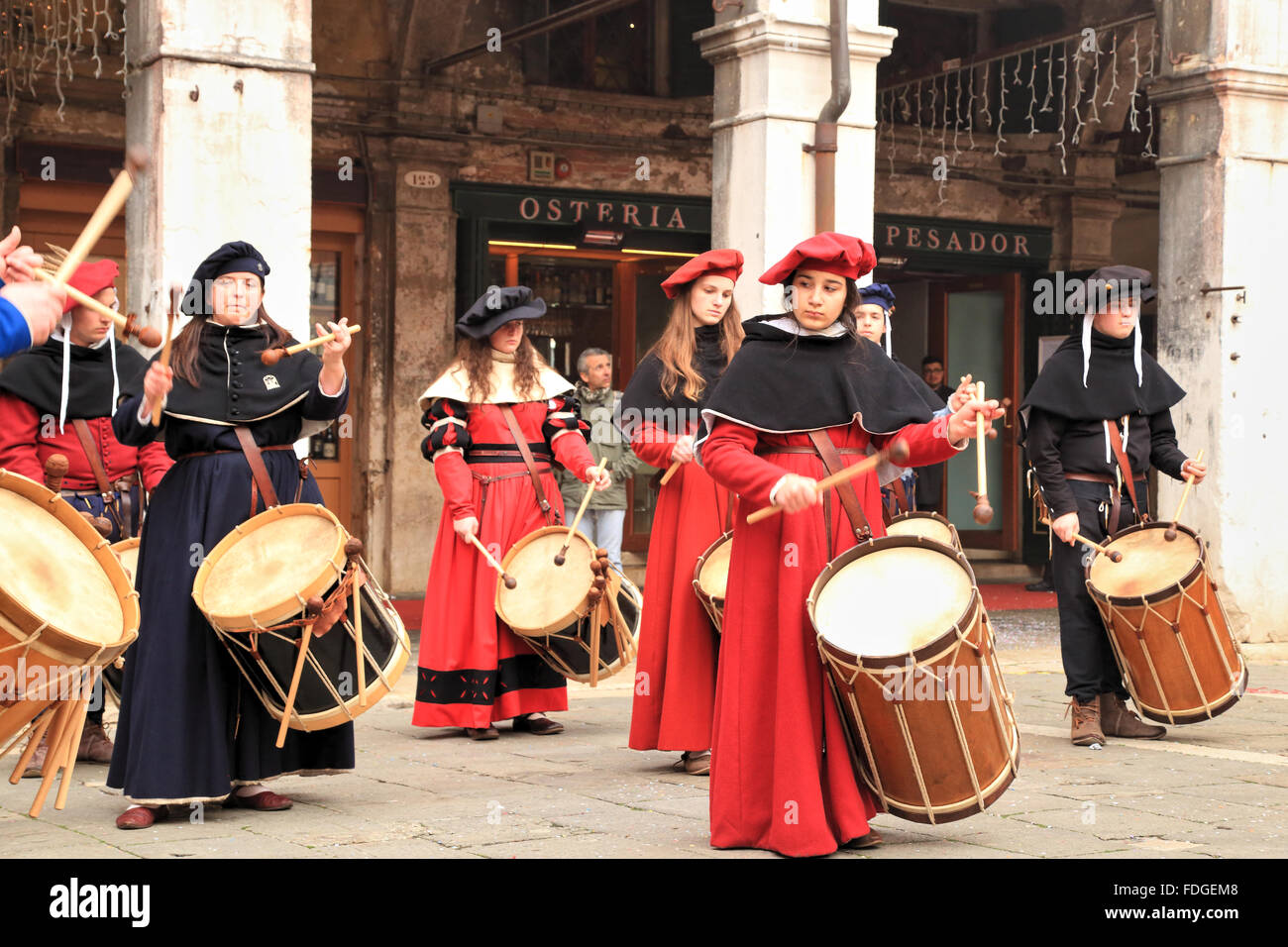 Medieval drum show at Carnevale di Venezia -  Venice Carnival 2016 Stock Photo
