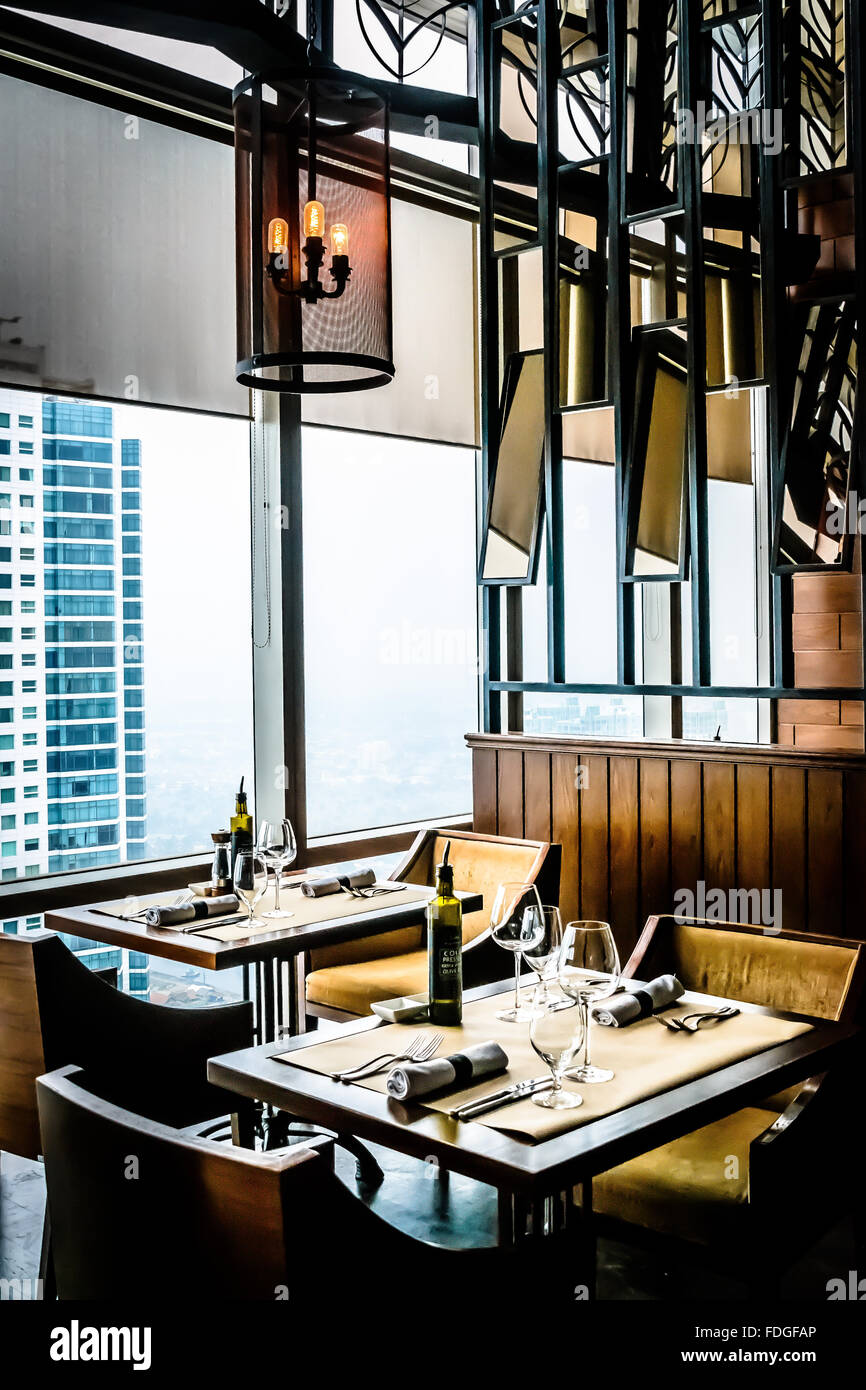 modern contemporary High class fine dining restaurant interior Stock